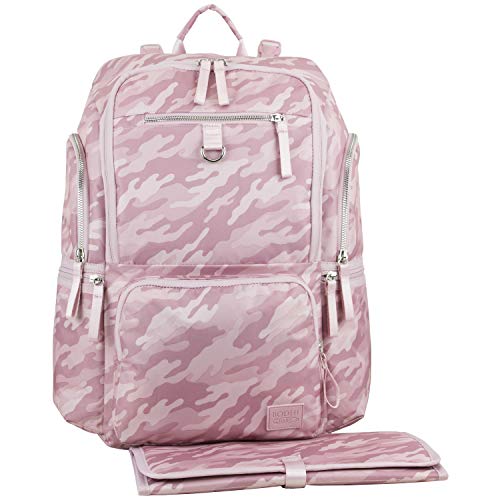 BODHI Baby Waterproof Multi-Function Travel Essentials Baby Tote Diaper Bag Backpack Changing Pad, Stroller Straps for Parents, Unisex, Pink Fluid Camo