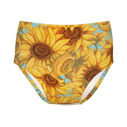 Hand Drawn Sunflowers Theme Girls' Underwear Soft Cotton Little Girls Panties Comfort Briefs