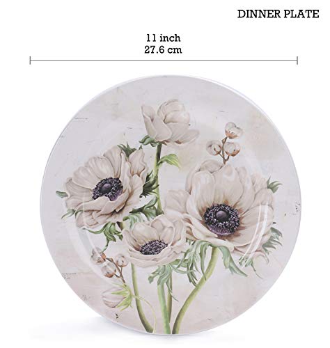 Bico Purple Poppy Ceramic 12 Pcs Dinnerware Set, Service For 4, Inclusive Of 11 Inch Dinner Plates, 8.75 Inch Salad Plates And 35Oz Dinner Bowls, For Party, Microwave & Dishwasher Safe #TOP1
