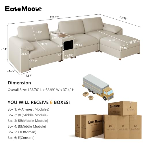 Image of EASE MOOSE Leather Sectional Couch, Oversized Modular Sectional Sofas, Wide Deep Seat Modular Couch, Scratch Resistant Faux Leather Material, L Shaped Sofa for Big Spaces,Beige