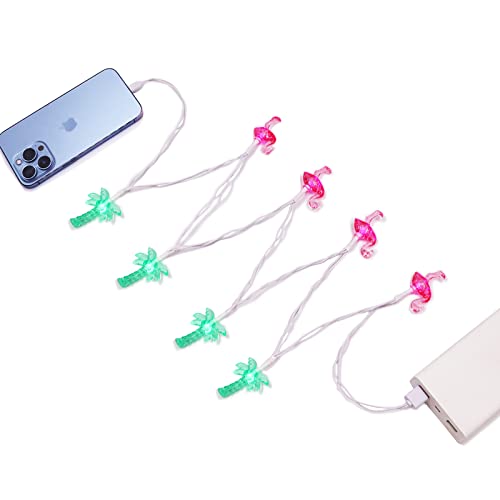 WIND LED Christmas Lights Phone Charger Cord, USB Charging Cable for iPhone 12 Pro Max/11 Pro/7/Airpods, 8 LED 50 inch Flamingos and Coconut Tree