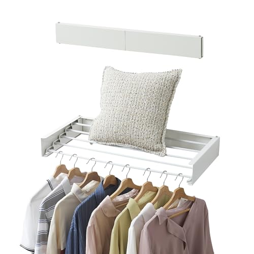 Clothes Drying Rack, Laundry Hanging Rack Collapsible, Wall Mounted Drying Rack for Laundry, Foldable Drying Rack Indoor Outdoor, 31.5" Wide, 5 Aluminum Rods, 40 lb Capacity (White 31.5")
