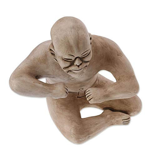 Novica Grey Archaeological Ceramic Sculpture, 9.25" Tall, Olmec Wrestler' #TOP2