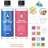 NUTKIT Epoxidharz Set 30 Stück, 500ml Epoxidharz mit Härter, Glitzer, Plastikbecher Handschuhe Messbecher Holzstäbchen, 1:1-Verhältnis, Harz Kristallklar Gießharz für Kunstprojekt Holz Restauration