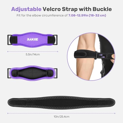 Image of Rakiie 2 Pack Tennis Elbow Brace for Men Women, Adjustable Non-slip Golfer Elbow Strap with Support Compression Pad, Counterforce Brace for Sports, Fit 7.08-14.17 inch, Purple