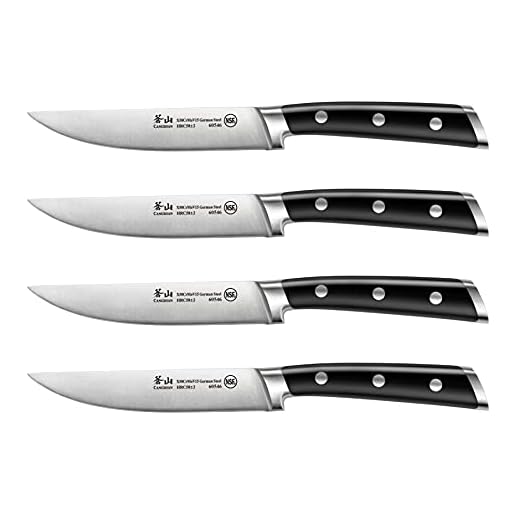 Cangshan S Series 1020359 German Steel Forged 4-Piece Steak Knife Set, 5-Inch Blade