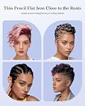 Mini Fer plat pour cheveux courts, 3/10" Crayon Fer plat avec 9 Temps ajustable, petit lisseur de cheveux pour les coupes de pixie, les bangs & Bords, Plaques flottantes en céramique, Double tension, Arrêt automatique