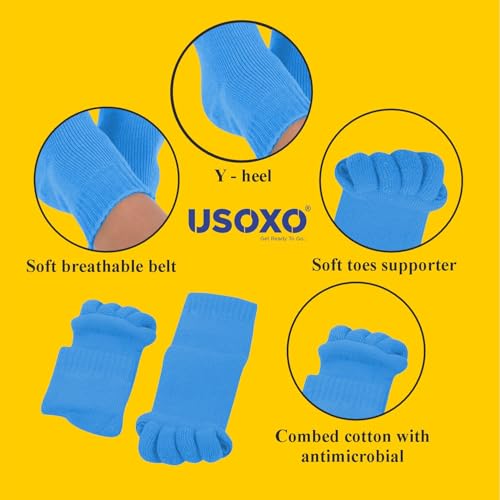 Image of Foot Alignment Socks I Cotton Finger Toe Separator I Easing Bunion Hammertoe And Arthritis Pain Relief I Improving Posture & Increasing Flexibility I Free Size (Sky Blue)