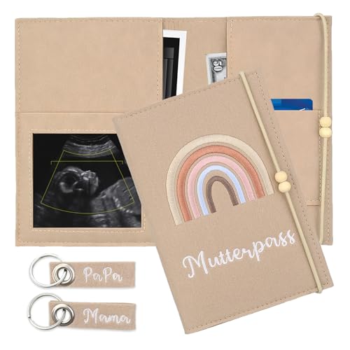 1pcs Impfpass Hülle aus Filz, Handgefertigte Mutterpasshülle, Schutzhülle für Impfausweis, Mutter Kind Pass mit Fächern für Ultraschallbild, Handmade (Khaki)