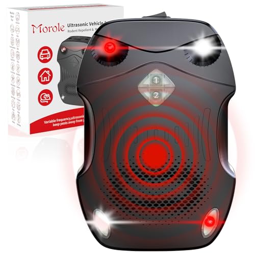 Morole Ahuyentador de Ratas 3 en 1, Ahuyentador de Ratones Portable, Funciona con Alimentación de 12V del Coche, Pilas AA o USB, Protege Garaje, Coche, Desván Contra Roedores y Arañas