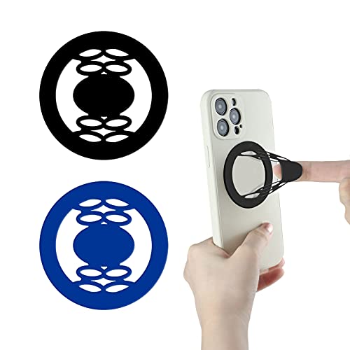 PHONEMATE Phone Grip Elastic Silicone Phone Loop Finger Holder Strap Ultra-Thin Cell Phone Grip Holder for Back of Phone 2022 Hollow-Carved Design Phone Strap Gripper-2Pack Blue+Black