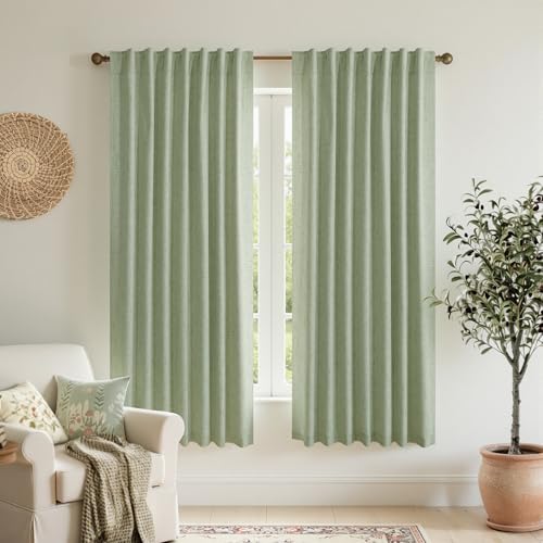 KOUFALL Sage Green Curtains 72 Inch Length 2 Panels Set Blackout Room Darkening Living Room Curtains 72 Inches Long