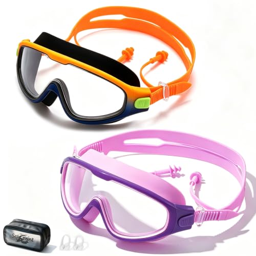 seasprint 2PCS Swim Goggles for Kids 6-12,Wide View Anti-Fog UV Protection No Leaking,Boys Girls Youth Swimming Goggles