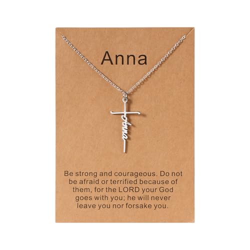 Lcherry Anna Cross Name Necklace Personalized Custom Name Cross Necklace for Women Customized Jewelry Gift for Women