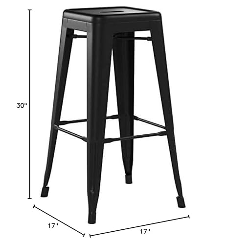 Ac Pacific Backless Metal Barstool, Modern Industrial Light Weight Stackable Counter Height Chair With Footrest, Set Of 2, 30" Seat, Matte Black Finish #TOP6