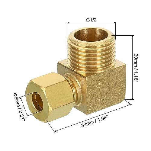 PATIKIL G1/2 Male x 8mm Tube OD Brass Compression Tube Fitting, 90 Degree Elbow Pipe Tube Fitting for Plumbing Hose Connector - Image 2