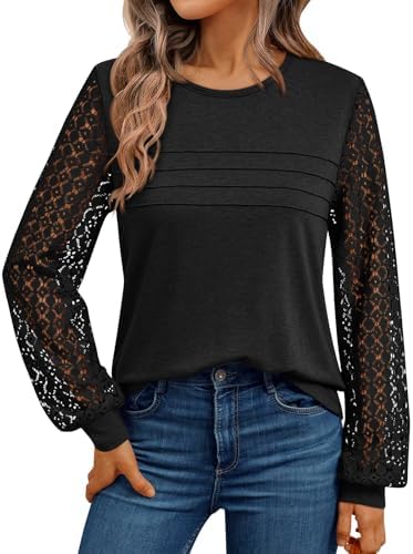 AUTOMET Women's Long Sleeve Tops Dressy Casual Shirts 2026 Summer Outfits Lace Business Blouses Cute T Shirts Clothes