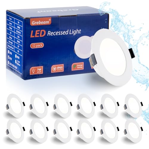 Grebeam 12* Faretti LED da Incasso, 7W Luci da Incasso per Cartongesso, 630LM 230V IP65 Bianco Freddo 6000K, Foro Ø95-110mm, ultrasottili 25mm Faretti LED da Soffitto per Bagno Cucina Soggiorno