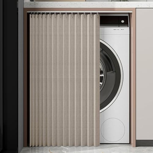 Gray Folding Laundry Kitchen Curtains, Dust-Proof Privacy Closet Shades with Slide Rail for Pantry Shelves & Cabinets, W 80cm x H 90cm - Ideal for Stylish Home Organization