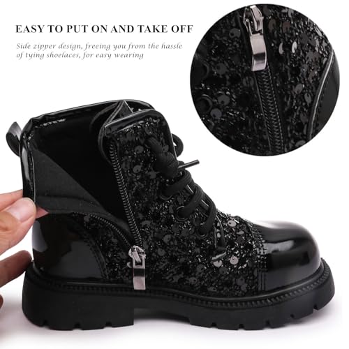 DADAWEN Boy's Girl's Glitter Sequin Ankle Boots Lace Up Waterproof Combat Boots with Side Zipper for Toddler/Little Kid/Big Kid4