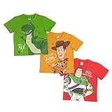Disney Toy Story - Paquete de 3 camisetas de algodón de manga corta para niños, paquete múltiple Woody Buzz Lightyear Rex, rojo, verde, amarillo, 3-4 años