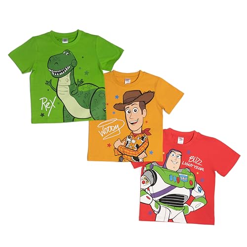 Disney Toy Story 3 Pack Cotton T-Shirts Short Sleeve Tops Kids Boy Multipack Woody Buzz Lightyear Rex 4-5 Years