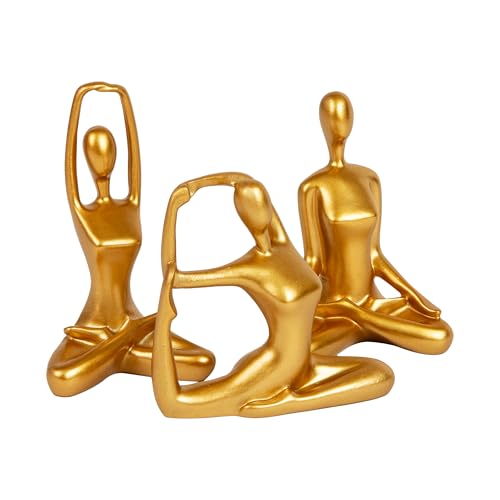 Mind Reader Yoga Figurine Set, Meditation Statues for Home, Office, or Studio Decor, Elegant Mindful Gift, Resin, 2.75" L x 2.25" W x 4.75" H, Set of 3, Gold