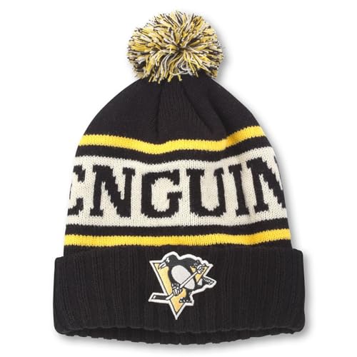 AMERICAN NEEDLE Officially Licensed NHL Pittsburgh Penguins National Hockey League Team Pillow Line Knit Beanie Cap (23012A-PPN-BLIG)