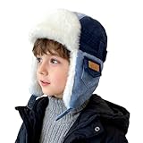 Kids Fuzzy Faux Fur Trapper Hats with Ear Flaps, Girls Boys Winter Windproof Contrast Color Ushanka Russian...