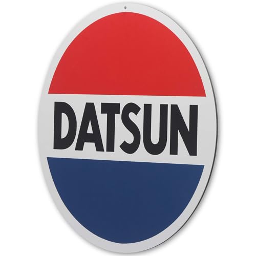 Image of Nissan Datsun Logo Round Metal Sign - Classic Datsun Wall Decor for Garage, Shop or Man Cave