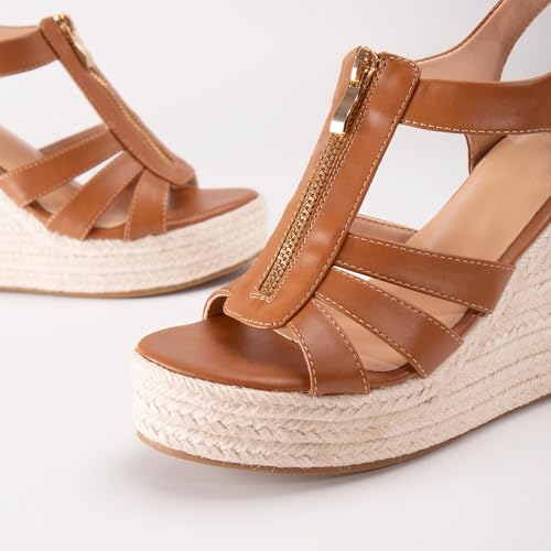 Image of Womens Front Zipper Espadrille Wedge Sandals Dressy, High Heel Platform Sandals Open Toe Slingback, Comfy Sexy Summer Wedges Sandals
