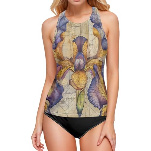 Haut tankini rétro bohème Iris pour femme gainant sans bas