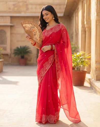 Image of SIRIL Women's Cotton Linen Printed, Zari Border One Minute Ready To Wear Saree With Unstitched Blouse Piece