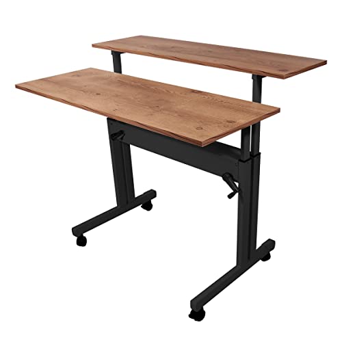 Mesa Ergonômica Dupla Tampo Rústico 4 Rodízios Altura Ajustável