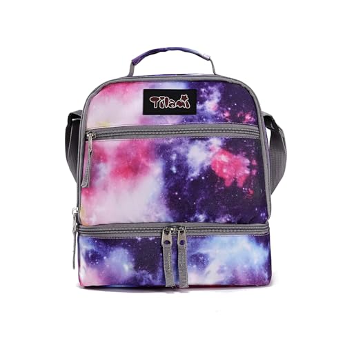 Image of Tilami Lunch Bags Insulated Adjustable Strap Zipper, Two Compartments Cooler Bags, Bento Bags for Kids Toddlers (Purple)