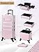 Costravio 5 in 1 Rolling Makeup Case on Wheels Large Cosmetology Case Organizer Beauty Cosmetic Train Case Travel Nail Cart for Make-up Studio Hair Salon, Pink Rhinestone