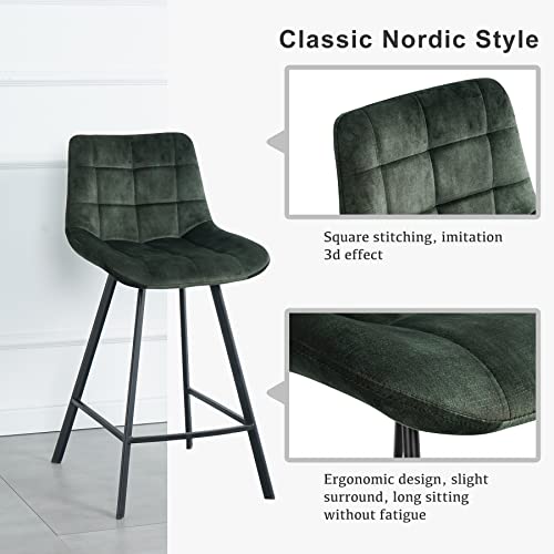 Zkjolmn Velvet Bar Stools Set Of 2, Counter Height Chair Mid Century Modern Upholstered Bar Chairs With Back, Armless Dining Chairs Pub Stools For Bar/Kitchen/Restaurant/Dining (Retro Green) #TOP3