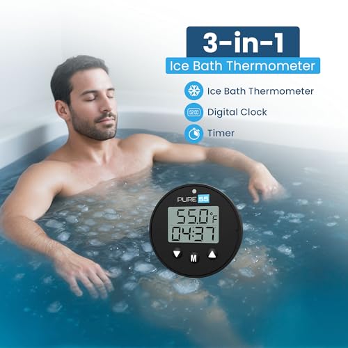 Pure55 PlungeGauge 3-in-1 Cold Plunge Thermometer with Clock & Timer - Ice Bath Water