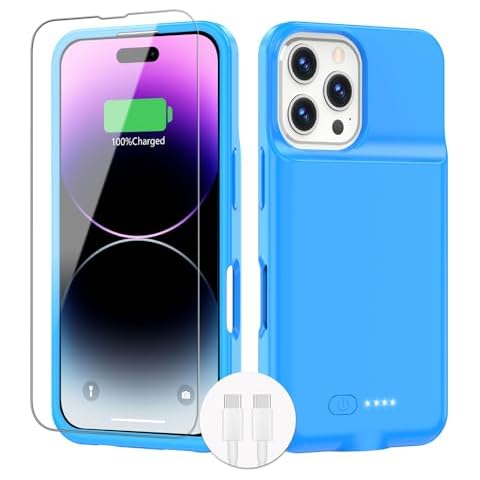 BOPPS for iPhone 16 Pro Battery Case, Ultra-Slim 15W Fast 8500mAh Portable Charger Case 360°Protection & Support Carplay Rechargeable Extended Battery Charging Case for iPhone 16 Pro-6.3inch, Blue Cover