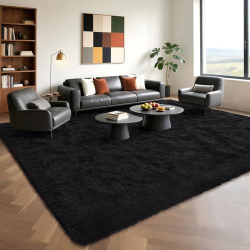HOMORE Black Rug for Bedroom 4x6 Furry Carpet for Boys Girls Shaggy Fuzzy Rugs for Living Room Non Slip Large Rug for Kids Dorm Home Decor