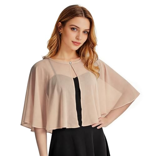 Image of Ciormis Chiffon Capelet Women's Soft Shawls and Wraps for Evening Dresses, Wedding Formal Dress Shawl Cape Cover up