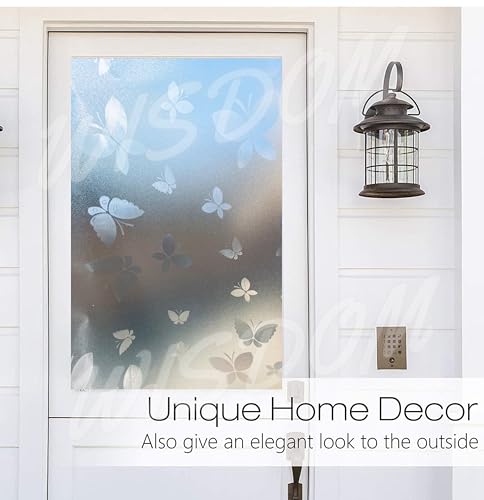 Image of WISDOM Privacy Window Film Frosted Glass Film Glass Film No Glue Anti-UV Window Sticker Non Adhesive for Privacy Office Meeting Room Bathroom Living Room (Butter Fly Frosted, 12 x 140 inch)