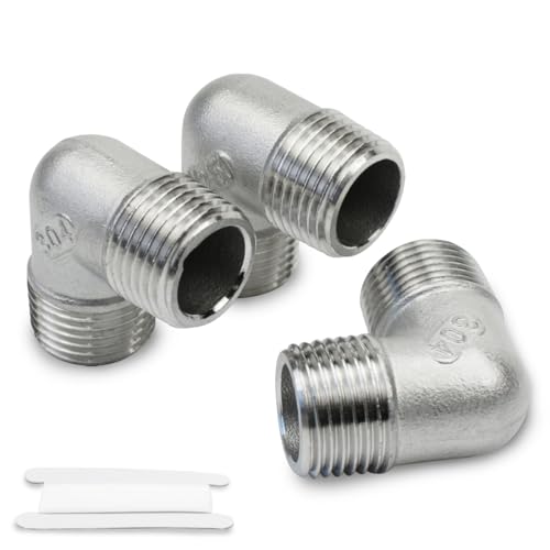 Bwintech 3 Pcs 90 Degree 3/8 Male to 3/8 Male BSP Thread Stainless Steel 304 Elbow Connector Pipe Fitting for Pipe Connecting Conversion