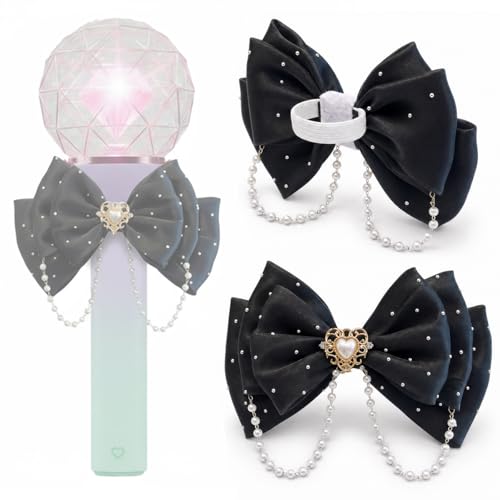 HaisWonsa Kpop Lightstick Bow Decoration - Cute Lightstick Decorations Kpop, Adjustable K Pop Light Stick Ribbon Bow Decor Accessories for K-pop Concert Essentials Ornaments Idol Fans Party, Black