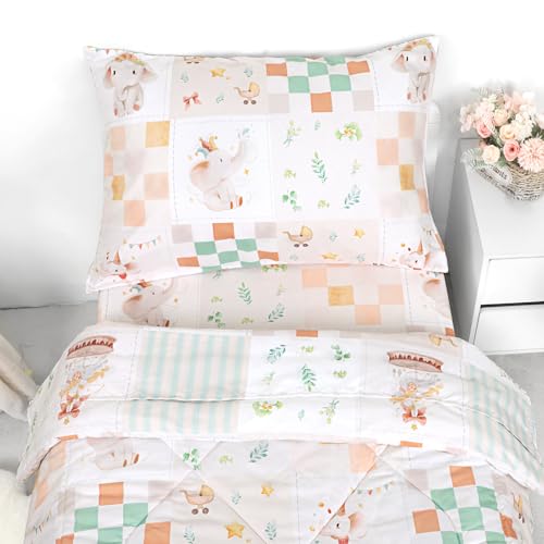 Image of SWESEN Toddler Bedding Set for Girls, Toddler Girls Bedding Set, Soft & Lightweight 4 Piece Toddler Comforter Sets Include Comforter, Flat Sheet, Fitted Sheet, Pillowcase, Elephant