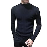 JEShifangjiusu Herren Rollkragenhemd, bequem, weich, lässig, langärmelig, Basic-Unterhemd, leicht, Thermo-Pullover, Schwarz, M