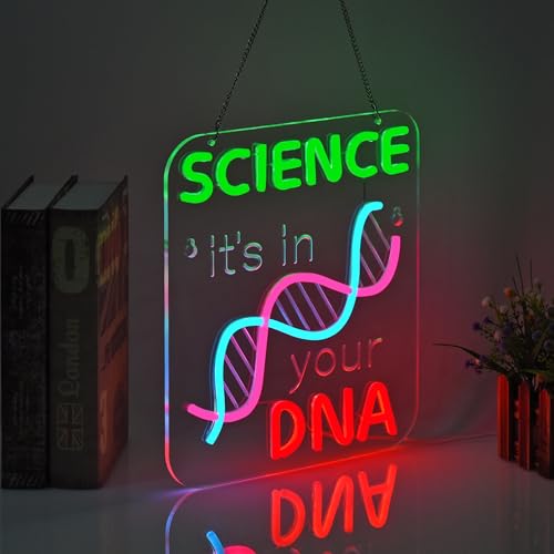 Image of DNA Science Neon Sign Wall Decor 16 inchx12 inch Dimmable LED Light with Double Helix Model, Biology Teacher Gift for Classroom Lab Office Bedroom, Science Gifts for Students Teens Chemists & Science Lovers