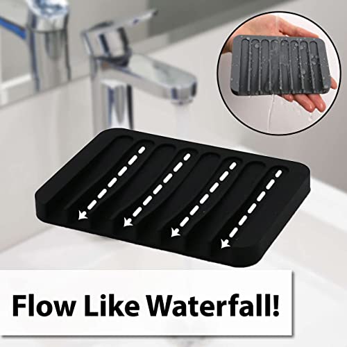 Myhomebody Waterfall Soap Dish | Self Draining Soap Dish As Soap Savers | Bar Soap Holder, Soap Dish For Shower | Soap Tray For Bathroom Accessories, Kitchen | Silicone, Ink & Grey, Set Of 2 #TOP1