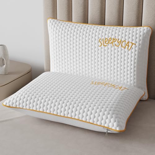 SleepyCat Orthopaedic Memory Foam Pillow for Better Shoulder and Neck Support, Set of 2 (Standard Size, 25x16 inches, White, Bamboo Fabric)
