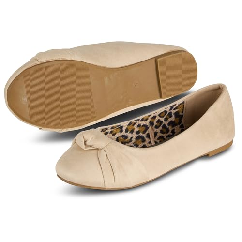 Epic Step Ballet Flats for Women Comfortable Flat Shoes for Women Dressy Casual Round Toe Flats, Beige, Size 10